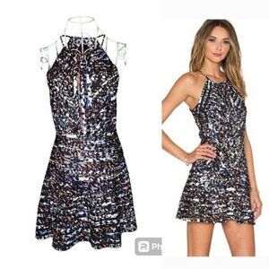 NWT Parker Zulma Halter Mesh Panel Fit & Flare Dress Size Small